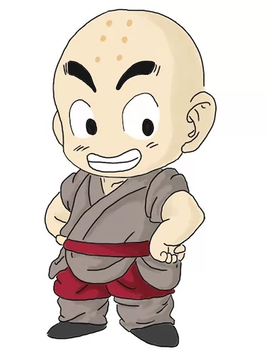 Krillin in grauer Kampfkunstkleidung
